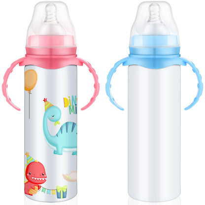 2 Pcs Trelaco Sublimation Baby Bottle Sublimation Blank Sippy Cups with Handle 8 oz Blank Kids Stainless Steel Insulated Tumblers