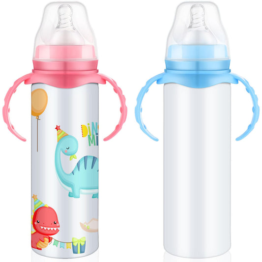 2 Pcs Trelaco Sublimation Baby Bottle Sublimation Blank Sippy Cups with Handle 8 oz Blank Kids Stainless Steel Insulated Tumblers