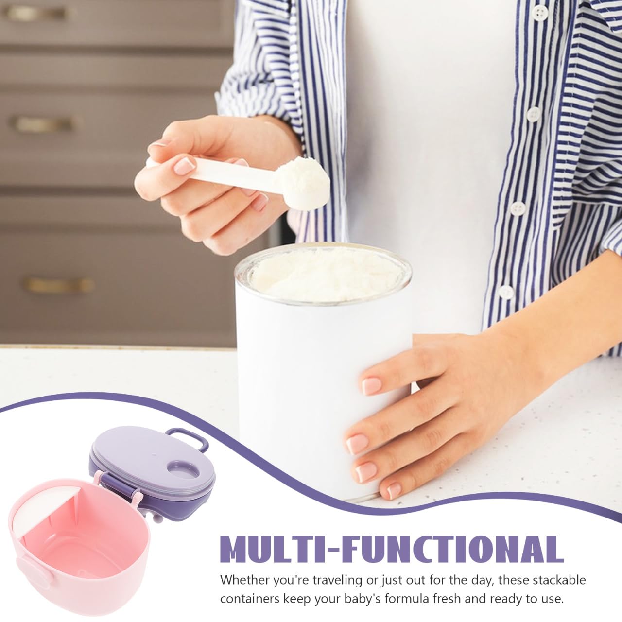 Kisangel Mixing Bottle Dispenser Stackable Bottles Milk Powder Dispenser Food Portable Container with Scoop pp Purple Milk Powder Box