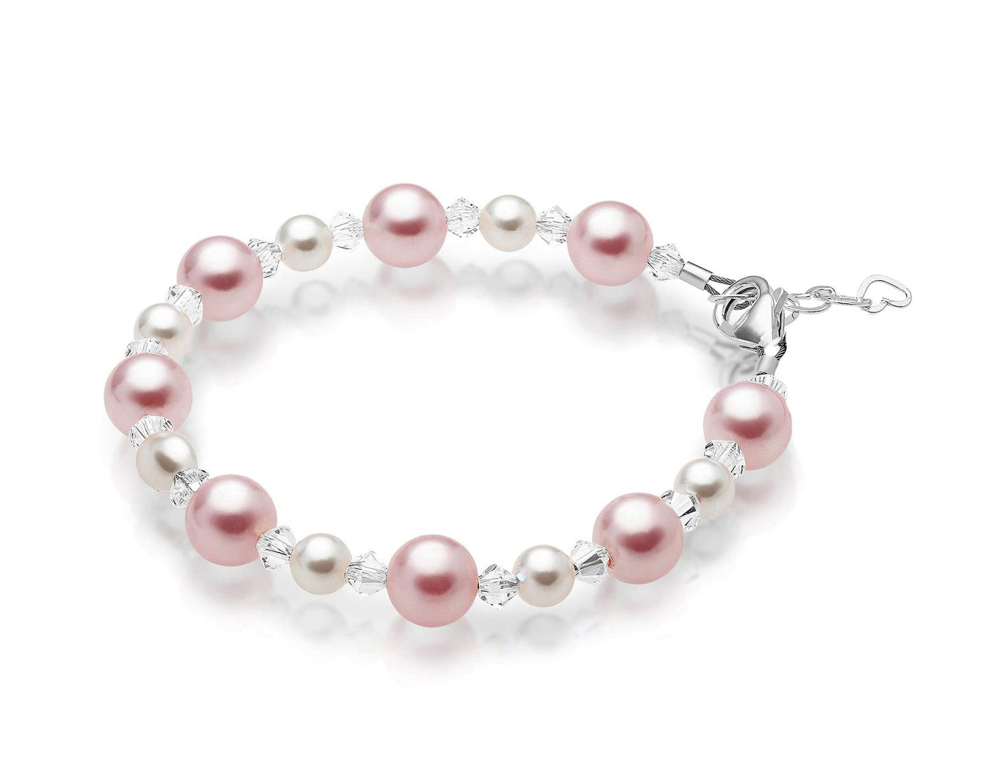 Pretty Sterling Silver Bracelets for Girls with Pink and White Simulated Pearls, European Crystals, Girls Jewelry, Pearl Bracelet for Girl, Birthday Gifts