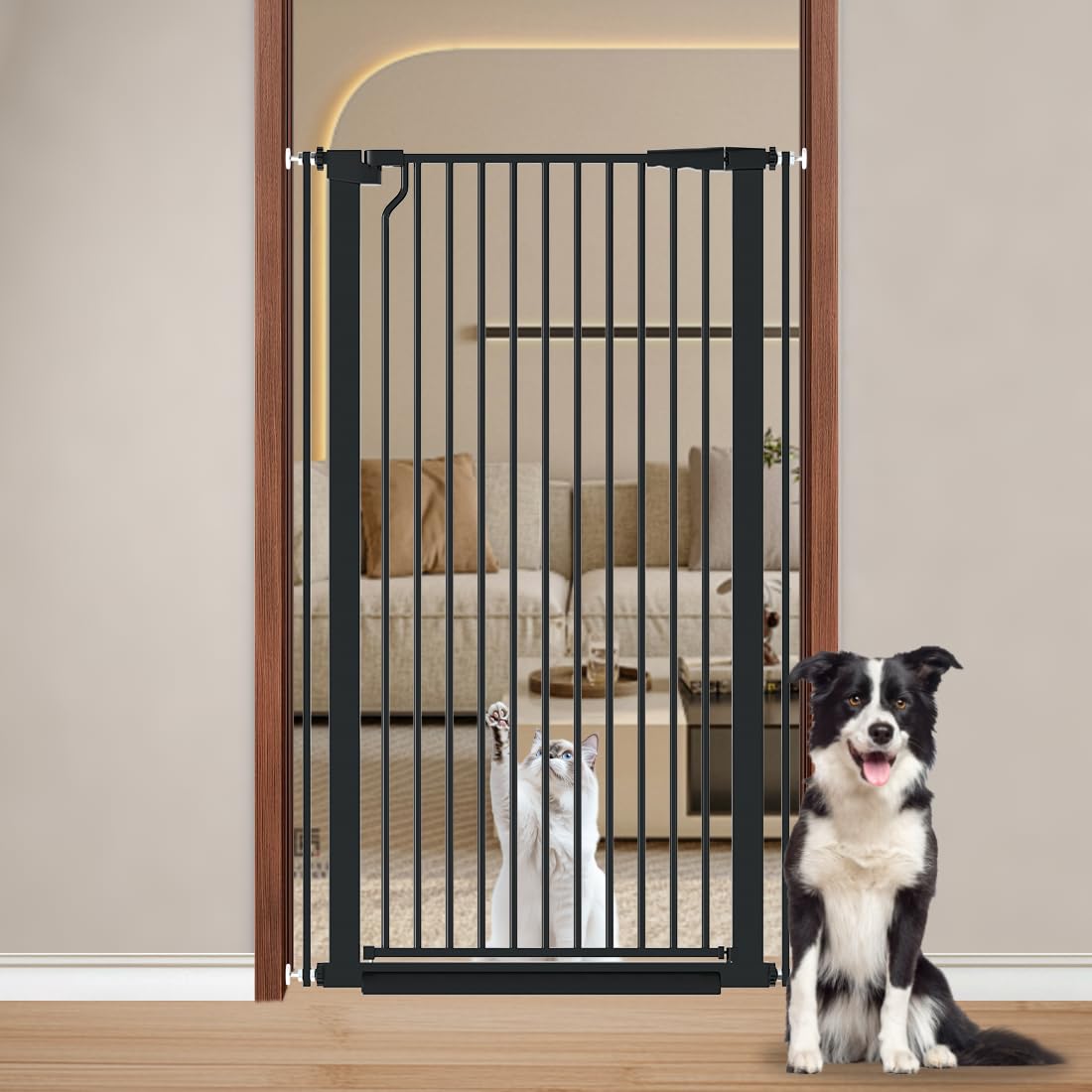 Fairy Baby 51.18" Extra Tall Cat Gate for Doorway, 29.5"-40.5" Extra Wide Pet Gate Dog Barrier Indoor for Cats Dogs, Kid Puppy Dog Gate No Jumping Over & No Climb, Metal Child Safety Proof Gate, Black