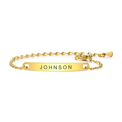 Personalized Baby Bar Bracelet : 18K Gold Plated Custom Name ID Plate Bracelet for Children Toddler from Mom, Engraved Kid Name for Daughter Son, New Born Birthday Gift,Adjustable,Nickel free