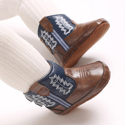 Kuner Baby Cowboy Boots Western Boots Toddler Cowboy Bootie Soft Sole Non-Slip Crib Shoes for Infant Boys Girls0-18 Months