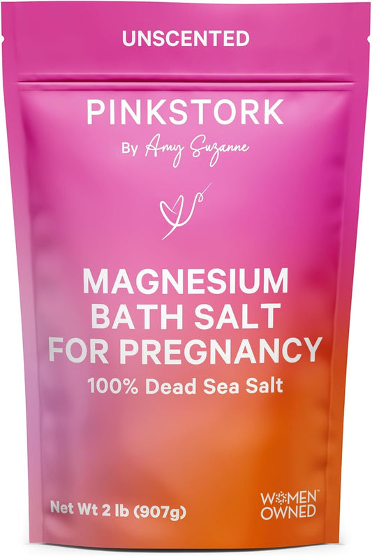 Pink Stork Pregnancy Bath Flakes: Magnesium Bath Salts for Pregnant Women, Dead Sea Salts for Soaking in Bath or Foot Soak, Pregnancy Must Haves, Unscented Without Parabens or Fragrance, 2 lbs