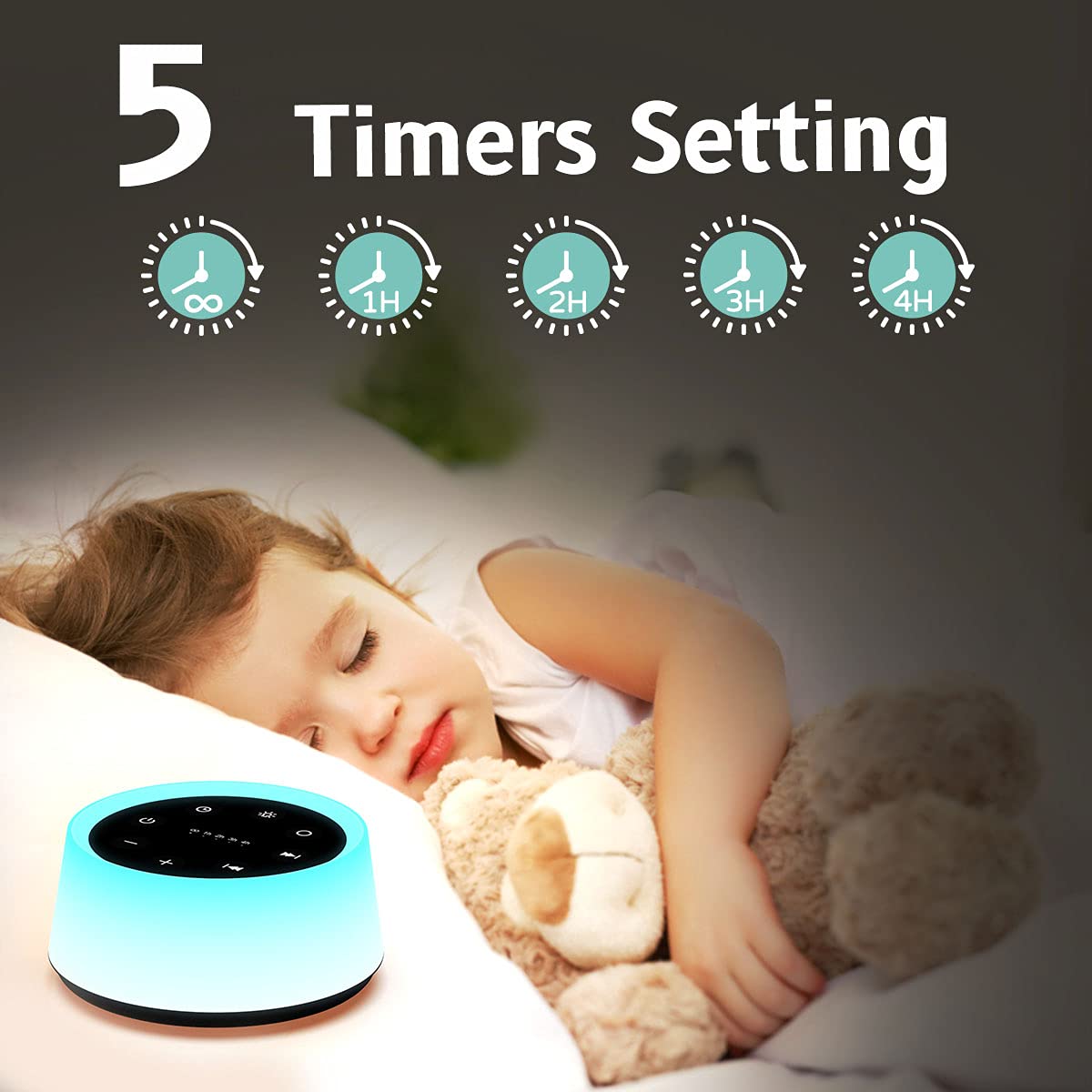 ColorsNoise Sound Machine and White Noise Machine with 30 Soothing Sounds with 12 Colors Baby Night Light with Memory Function (Black)