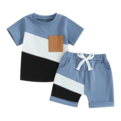 Infant Baby Boy Summer Clothes Outfit Color Block T-shirt Shorts Set Toddler Checkerboard Clothes 6 12 18 24 Months