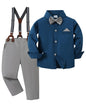 CARETOO Toddler Boy Clothes Suit Gentleman Wedding Outfits Kids Formal Dress Shirt Bowtie Long Suspender Pants Overalls 1-5T
