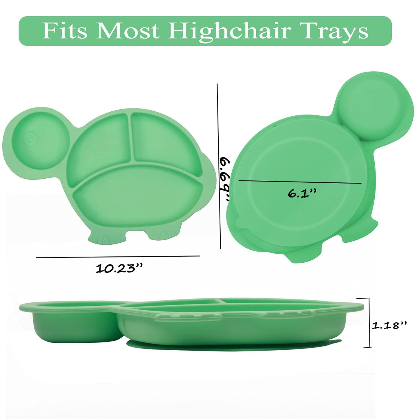 Silicone Suction Plates for Baby Toddler with Spoon Fork set Divided Dinosaurs Plates Self Feeding Training Baby Dinner Plate-Green Dinosaurs Plate Set
