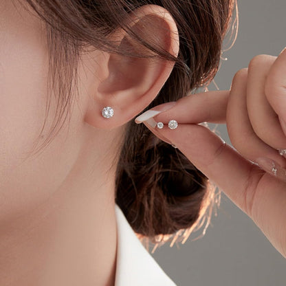 14K Yellow Gold Round Cubic Zirconia Stud Earrings, Classic Solitaire Design with Secure Screw-Back Closure, Versatile Sizes