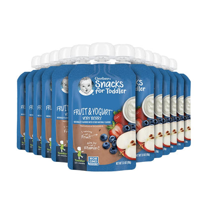Gerber Baby Food Pouches, Toddler 12+ Months, Assorted Fruit Variety Pack, 3.5 Ounce (Set of 18)