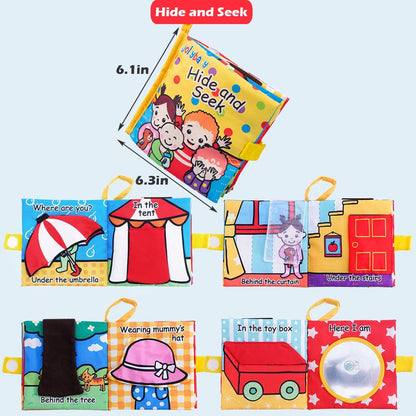 Baby Soft Cloth Books, Touch & Feel Crinkle Activity Interactive Book, Early Development Stroller Toys for Infants and Toddlers (Peek a Baby)