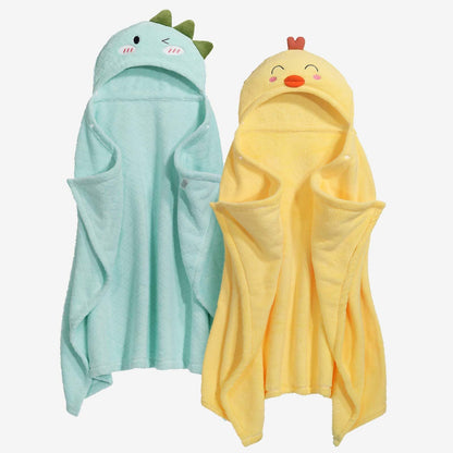 Hooded Baby Towels Boy for 0-6 Years, 50"x 32" Extra Large Toddler Bath Towels with Hood for Boys & Girls, 2-Pack Absorbent Thick Soft Gift for Kids Yellow Lion & Orange Monkey