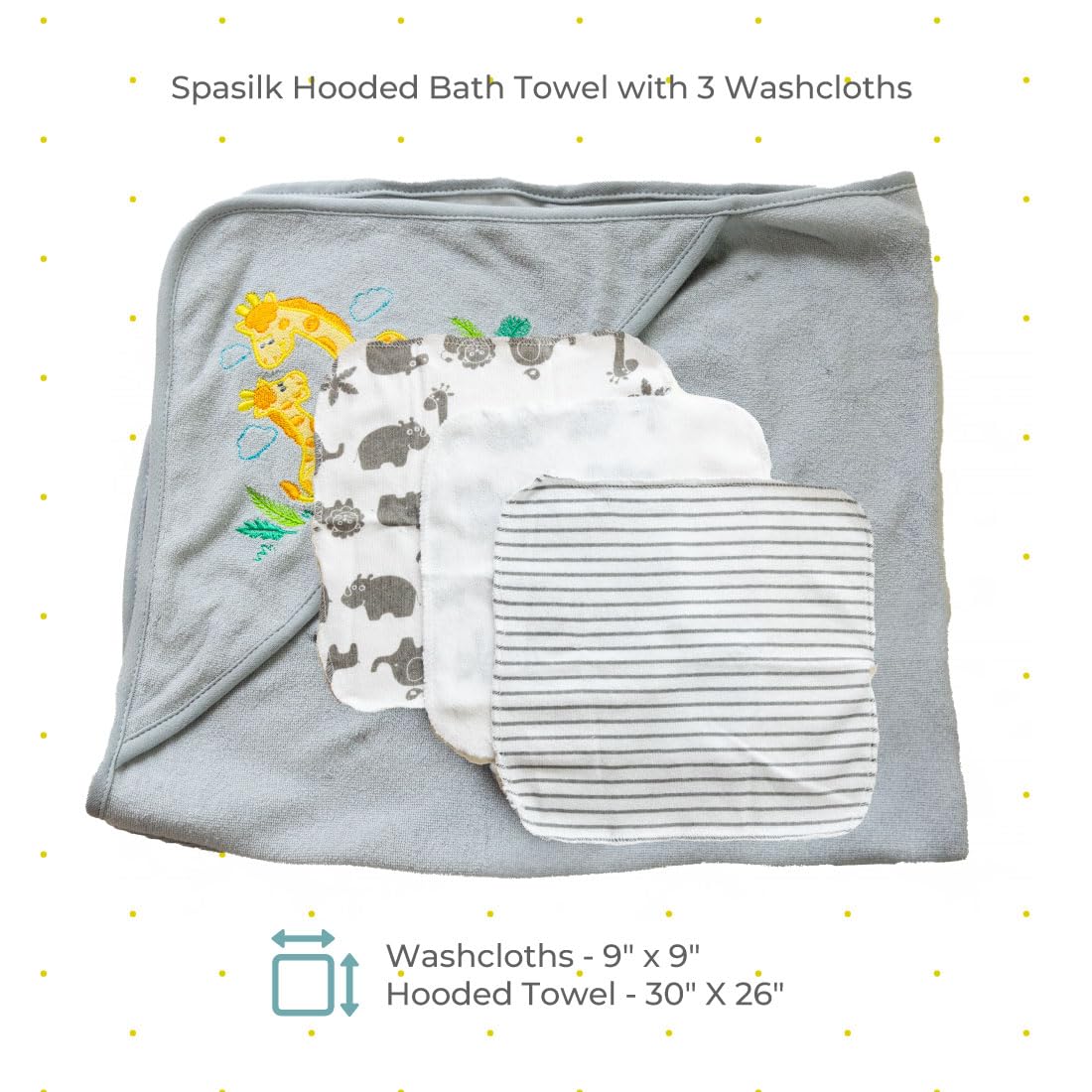 Spasilk Baby Bath Hooded Terry Towel with 3 Washcloths, Baby Bath Essentials, One Size, Blue Whale