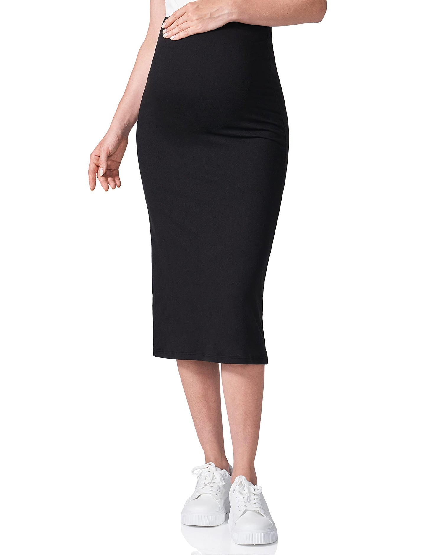 POSHDIVAH Women's Maternity Skirt Over The Belly Midi High Waisted Solid Stretchy Pregnancy Pencil Skirt