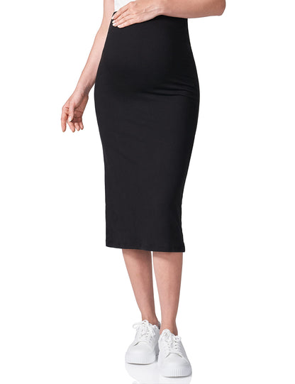 POSHDIVAH Women's Maternity Skirt Over The Belly Midi High Waisted Solid Stretchy Pregnancy Pencil Skirt