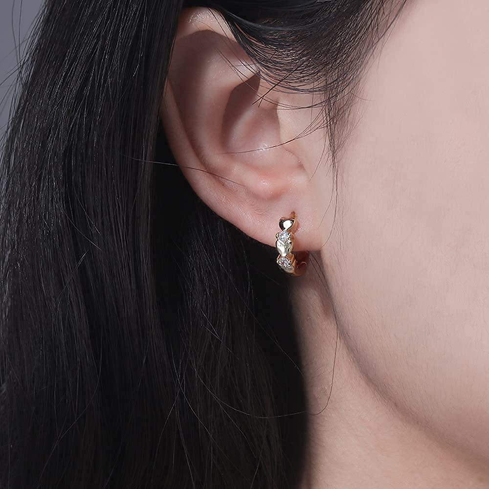 CiNily 14K White Gold Plated Small Hoop Earrings for Women Girls Heart Cubic Zirconia Hypoallergenic Earrings