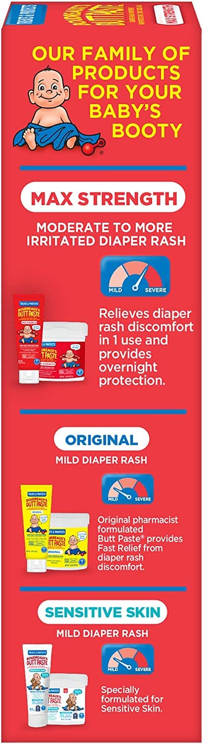 Boudreaux's Butt Paste Maximum Strength Diaper Rash Cream, Ointment for Baby, 4 oz Tube