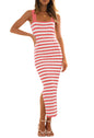 MEROKEETY Women's 2025 Summer Spring Bodycon Midi Dress Vacation Sleeveless Ribbed Knit Striped Party Sweater Dresses