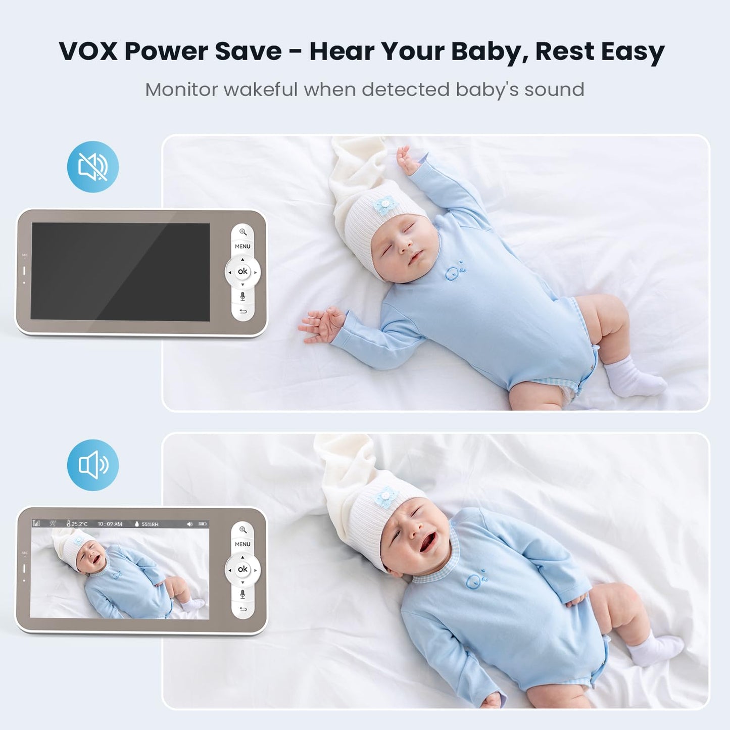 ieGeek Baby Monitor with 2K Camera and Audio - Video Monitor with 5" Screen - Night Vision, Two-Way Talk, Cry & Motion Detection, Temper& Humidity Sensor, PTZ, Remote Control via Screen and Free APP