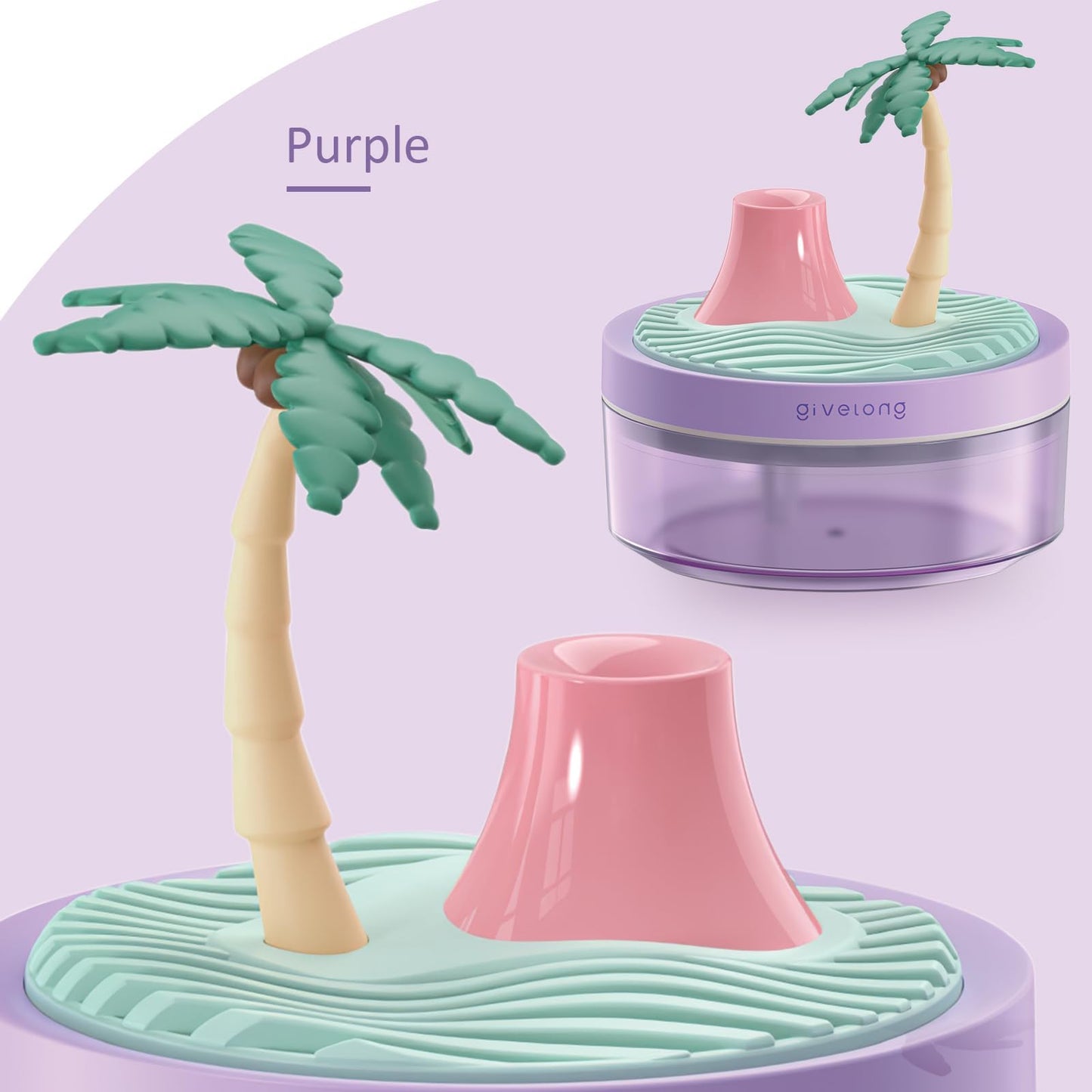 Mini Portable Desktop Humidifiers for Bedroom,Small Humidifier with Cherry Tree,Quiet,Cool Mist, Auto Off,7 Colors Night Light,320ml Air Humidifier Home Office Travel(PINK)