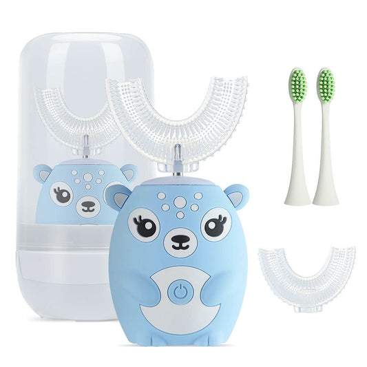 Kids Electric Toothbrush U Shaped Toddler Auto Sonic Toothbrushes with 5 Brush Head,Cartoon Dinosaur Ultrasonic Toothbrushes for Children 2-12 Years,360° Full Mouth Cleaning Automatic
