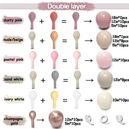 Dusty Pink Rose Balloon Garland Double Stuffed Mauve Light Pink Latex Blush Nude Beige Champagne Gold Balloon Arch Kit for Boho Birthday Baby Bridal Shower Neutral Wedding Party Decor