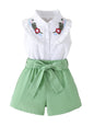 SUREPOCH Baby Girl Clothes Toddler Summer Embroidery Short Shirt Pant Girl Outfit Sleeveless Top Clothes Set