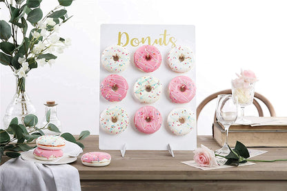 Donut Stand for Party, Donut Wall Holders for Table, Reusable Wood Doughnut Pegboard for Baby Showers, Bridal Shower, Birthday, Wedding, Holds 9 Donuts
