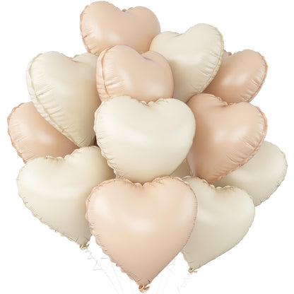 Sage Green Gold Heart Balloons,12Pcs Light Gold Heart Shaped Foil Balloons,18Inch Cream White Helium Mylar Balloon for Baby Shower Birthday Anniversary Wedding Party Decorations