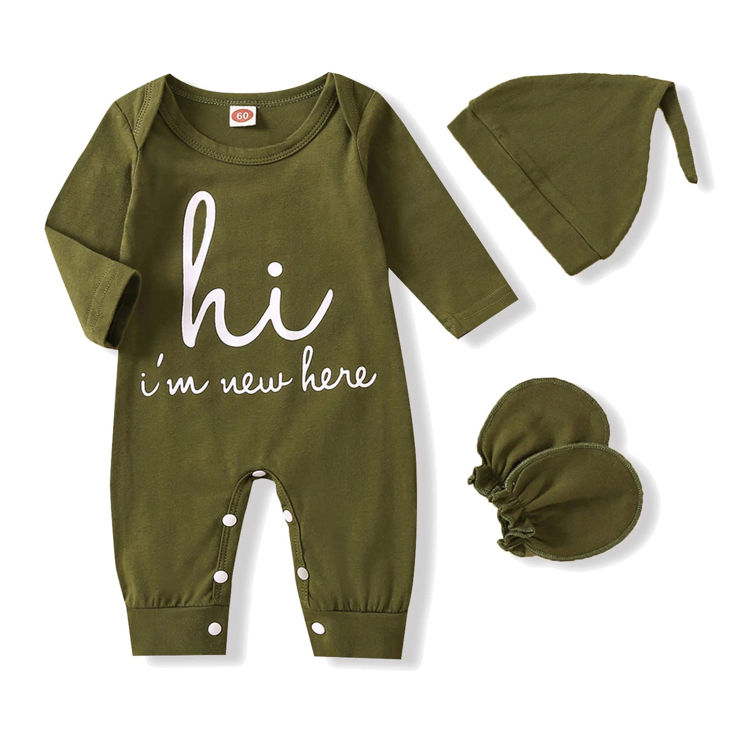 GRNSHTS Newborn Baby Boy Romper Coming Home Outfits Letter Print Bodysuit Jumpsuit+Hat+Gloves 3PCS Clothes Set