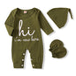GRNSHTS Newborn Baby Boy Romper Coming Home Outfits Letter Print Bodysuit Jumpsuit+Hat+Gloves 3PCS Clothes Set