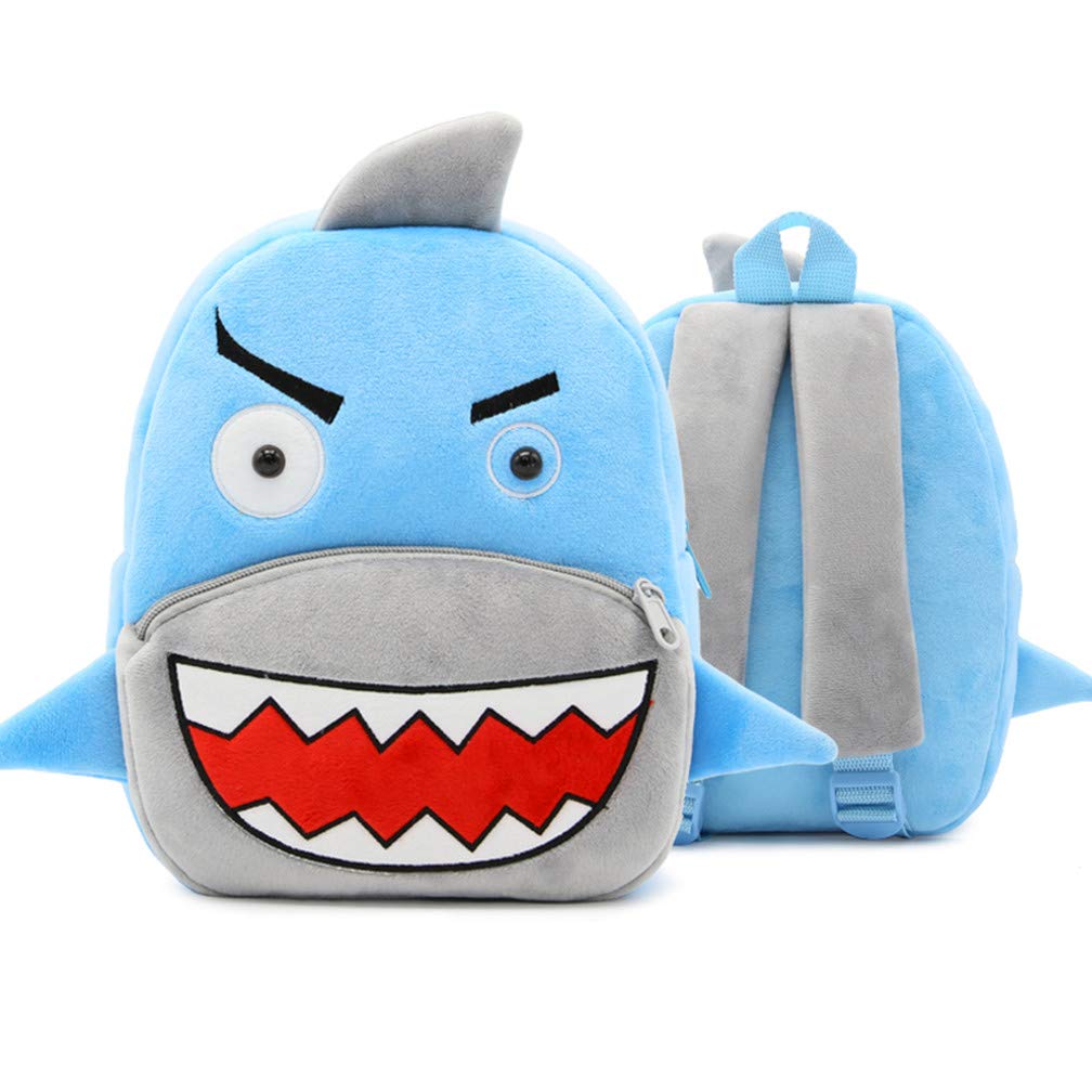 Cute Toddler Backpack Plush Animal Cartoon Mini Travel Daycare Bag for Baby Girl Boy 2-6 Years (Shark Blue)