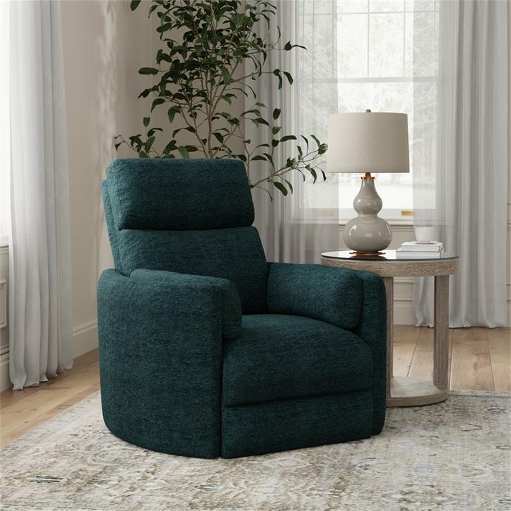 Pemberly Row Contemporary Fabric Swivel Glider Recliner in Ivory