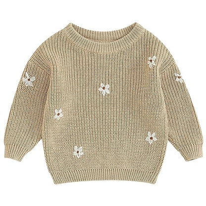 Mubineo Baby Girl Winter Clothes Cute Flower Sweater Crewneck Pullover Long Sleeve Knit Newborn Infant Sweaters