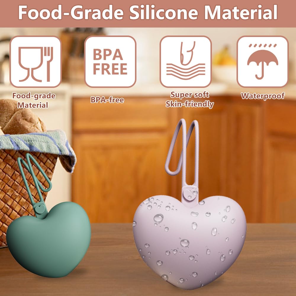 4pcs Pacifier Holder Case Set, 2pcs Silicone Portable Pacifier Pouch and 2pcs Transparent Pacifier Storage Container, Cute Heart Shape Pacifier Storage Case for Newborn Baby（Pink+Purple）