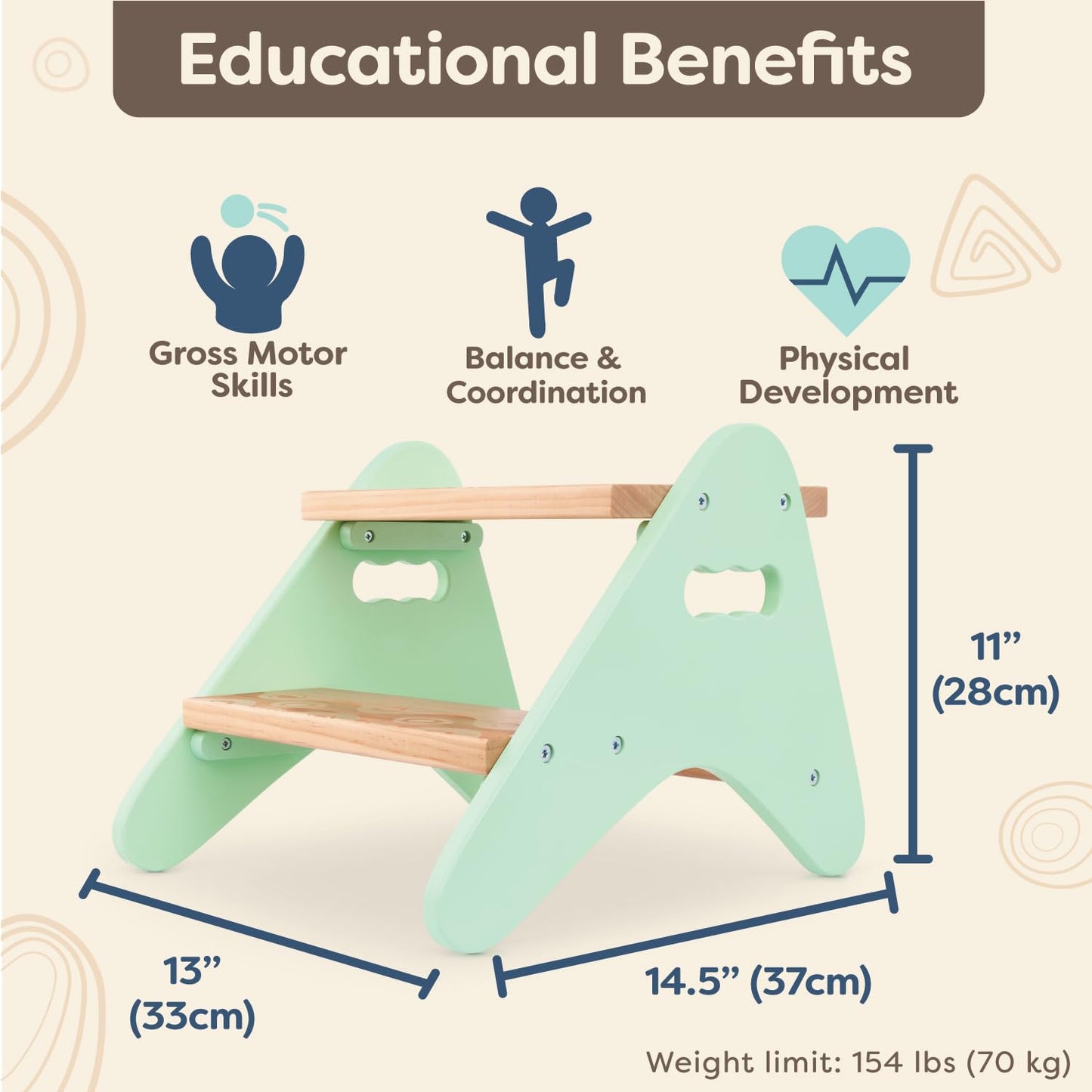 B. spaces – Step Stool For Kids – Wooden Stepping Stool – Step Stool For Bedroom, Bathroom, Kitchen – Furniture For Toddlers, Kids – 2 Years + – Peek-A-Boost - Mint