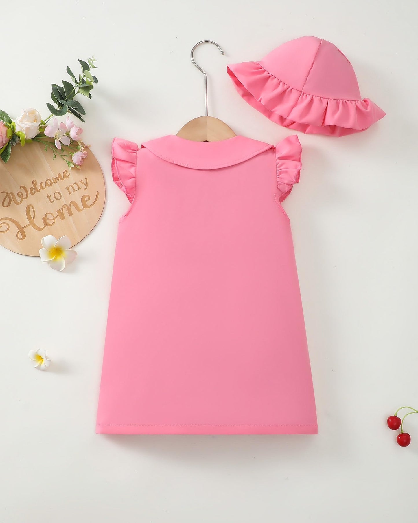 Renotemy Infant Baby Girl Dresses Toddler Girl Clothes Summer Cotton Linen Boho Smocked Sundress Gift for Girls with Hat