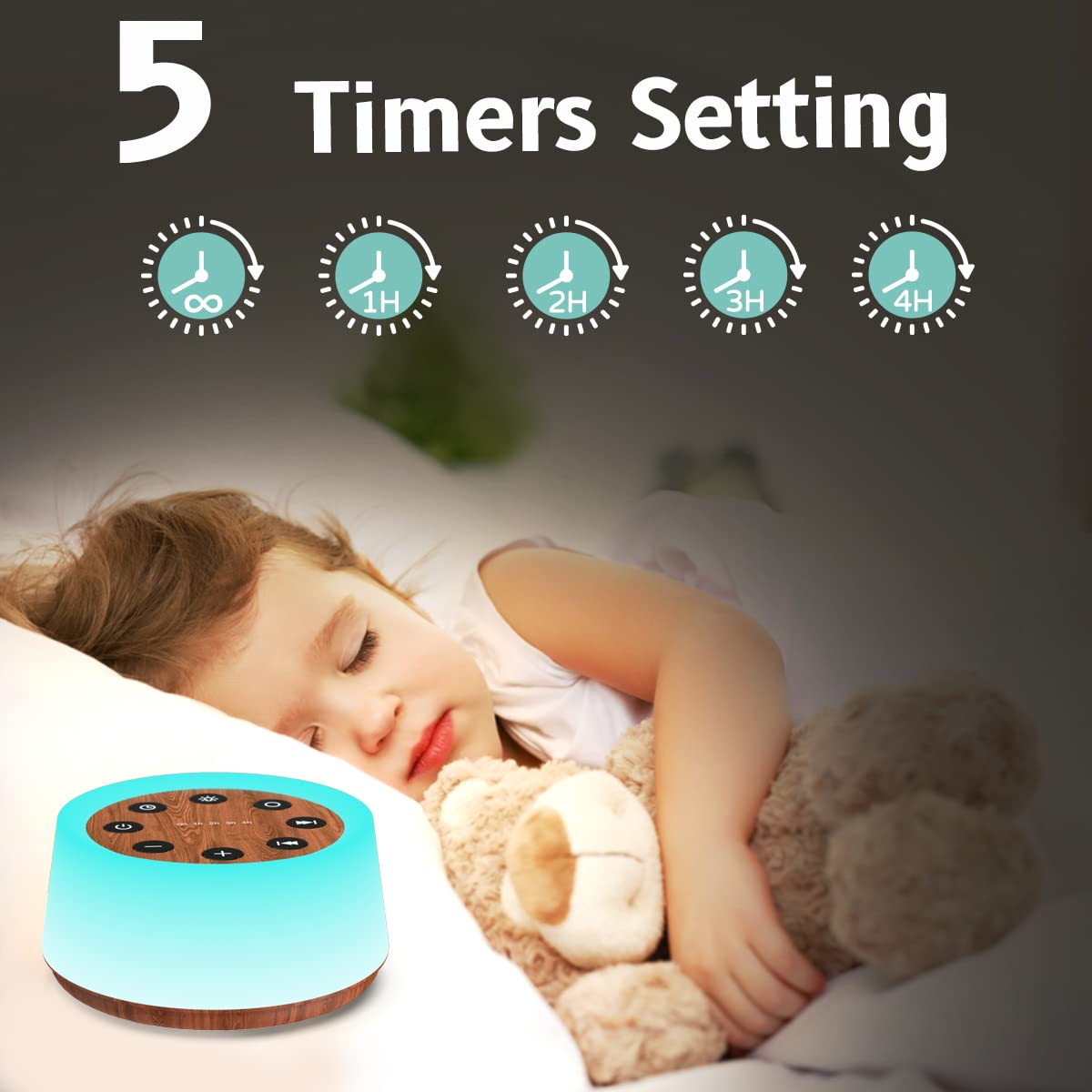 ColorsNoise Sound Machine and White Noise Machine with 30 Soothing Sounds with 12 Colors Baby Night Light with Memory Function (Black)