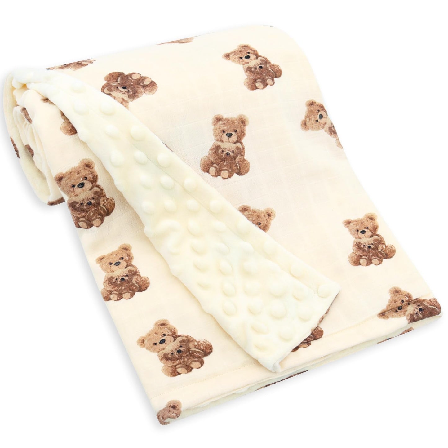 LifeTree Minky Baby Girl & Boy Blankets, Soft Double Layer Swaddle Blankets, Muslin Front and Dotted Fleece Backing Receiving Bed Throw Blanket for Newborn Unisex, 31X40 Inches, Bear Pattern
