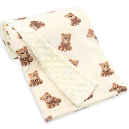 LifeTree Minky Baby Girl & Boy Blankets, Soft Double Layer Swaddle Blankets, Muslin Front and Dotted Fleece Backing Receiving Bed Throw Blanket for Newborn Unisex, 31X40 Inches, Bear Pattern