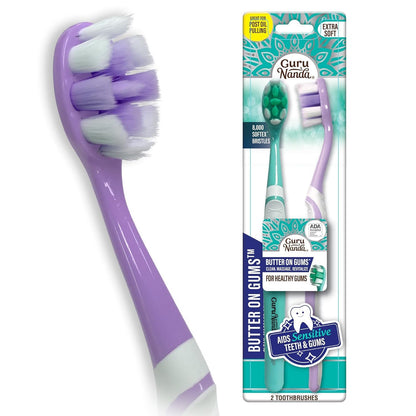 GuruNanda Butter On Gums Toothbrush, ADA Accepted, with 8000+ Ultra Soft Softex Bristles for Sensitive & Receding Gums, Perfect for Whiter Teeth, 8 Ct