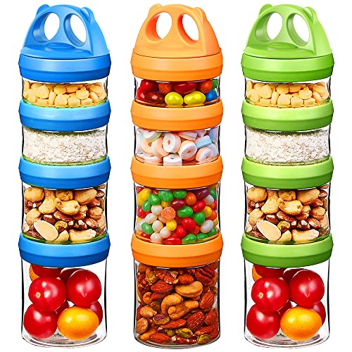 SELEWARE Portable Stackable Food Storage Containers for Snacks Formula Powder and Drinks Twist Lock System Airtight Leak-proof BPA and Phthalate Free 4 Piece Jars 31oz Blue