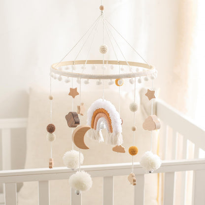 Baby Crib Mobile for Boys Girls| Boho Nursery Mobile| Gender Neutral Hand-Crocheted Mobile| Ceiling Mobile - Stars, Clouds, Moon