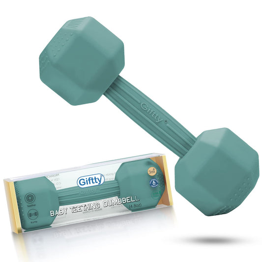Giftty Baby Dumbbell Toy - Silicone Infant Rattle Teething Toy Teether Toddler Sensory Toy Durable Safe Exercises Workout Weight - Great Gift for Girls and Boys (1pcs 4.8oz - Gray)
