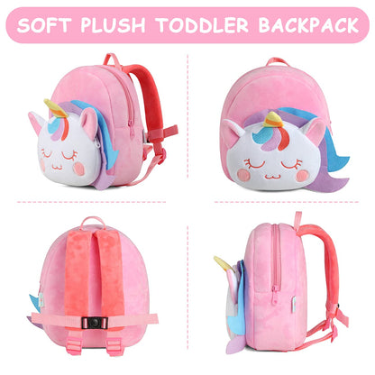 VASCHY Toddler Backpack, Baby Boys and Girls Cute Plush Animal Small Daycare Backpack for Baby Little Kids Yellow Cat