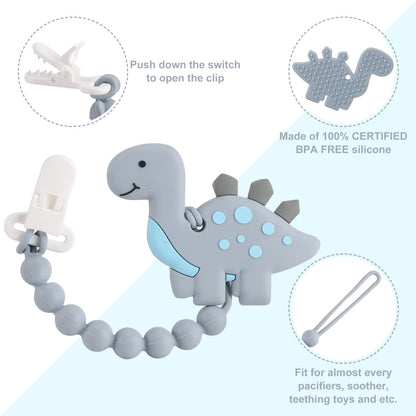 Baby Teething Toys for Babies 3-6 6-12 Months, Dinosaur Teether Pain Relief Toy with One Piece Design Pacifier Clip Holder Set, Freezer Safe Neutral Shower Gift for Boys and Girls (Pink)