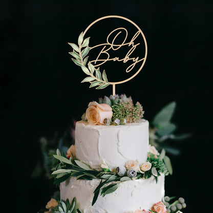 Oh Baby Cake Topper in Wood Greeny Baby Shower Cake Topper Decoration