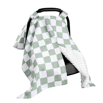DILIMI Baby Car Seat Cover, Minky Warm Car Seat Covers for Babies, Peekaboo Opening Infant Car Seat Cover, Nursing Cover Carseat Canopy, Black Checkered