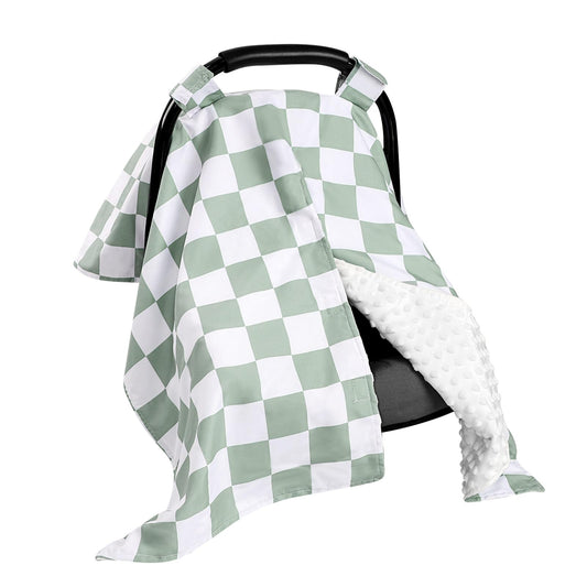 DILIMI Baby Car Seat Cover, Minky Warm Car Seat Covers for Babies, Peekaboo Opening Infant Car Seat Cover, Nursing Cover Carseat Canopy, Black Checkered