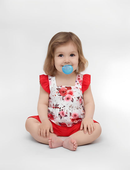 3-18M Newborn Baby Girl Pink Outfits Set Ruffle Sleeve Floral Top + Soild Shorts with Belt